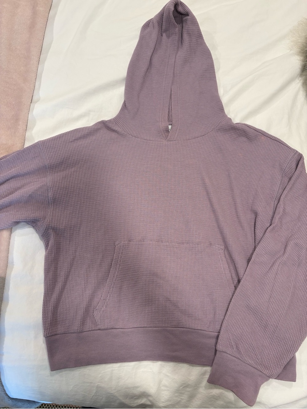 TNA Lavender Waffle-Knit Hooded Sweatshirt- medium